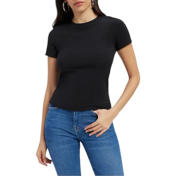NWT Good American Super Stretch Cropped Baby Tee in Black Size 4 XL Retail $45 - Picture 1 of 9